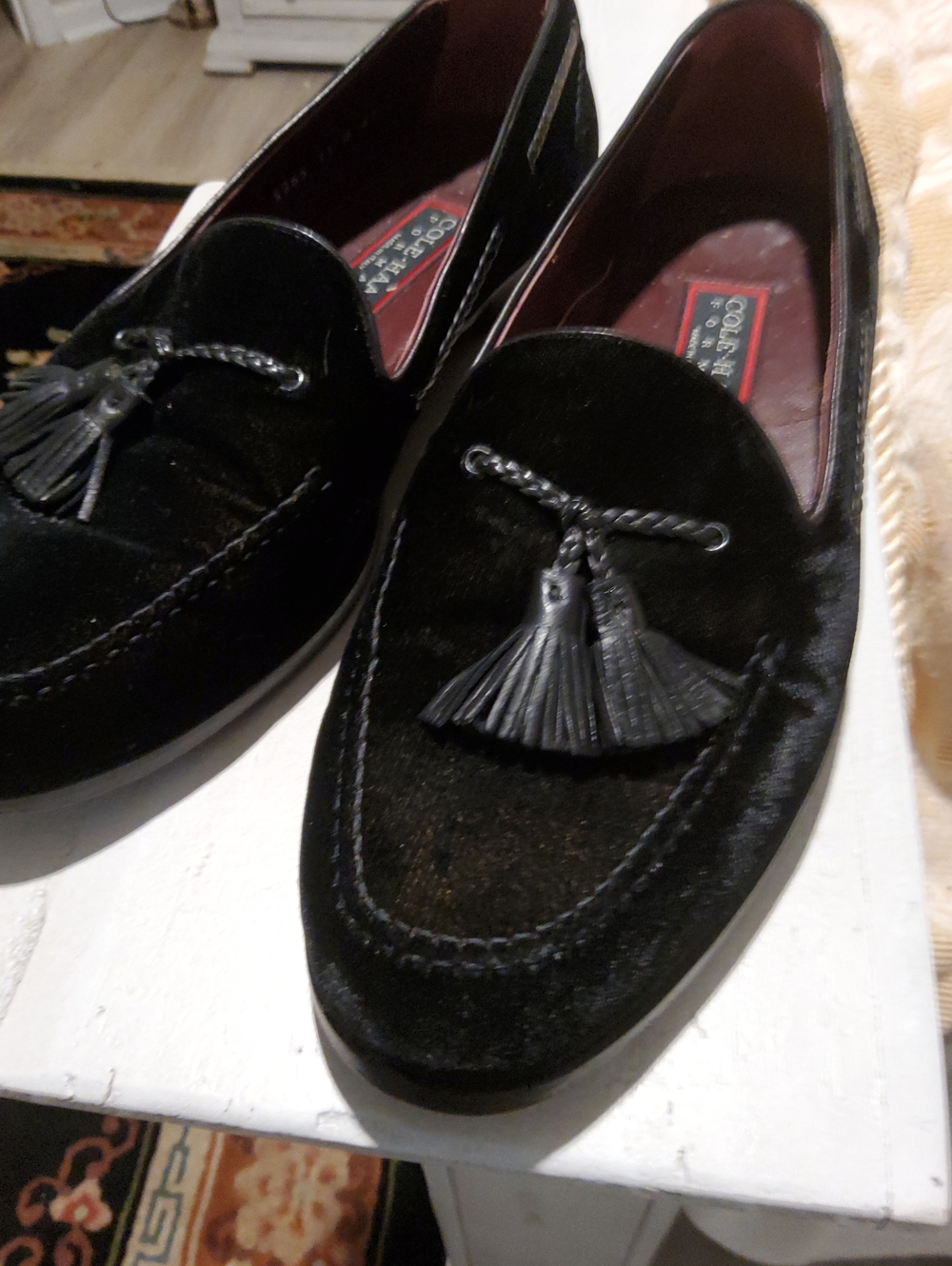 Cole Haan Black Velvet Tassel Slip-On Loafers